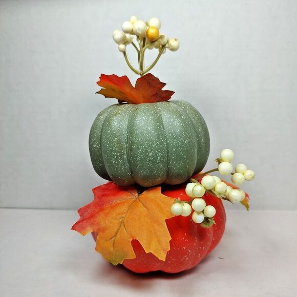 Perfect Harvest Stacked Pumpkins Thanksgiving Halloween Fall Autumn Multicolor - Picture 7 of 15